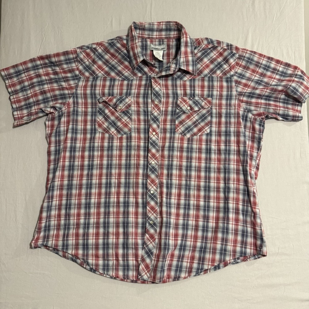 Wrangler Wrancher Men's Pearl Snap Shirt Plaid Western Red Size XXL Rodeo 2XL